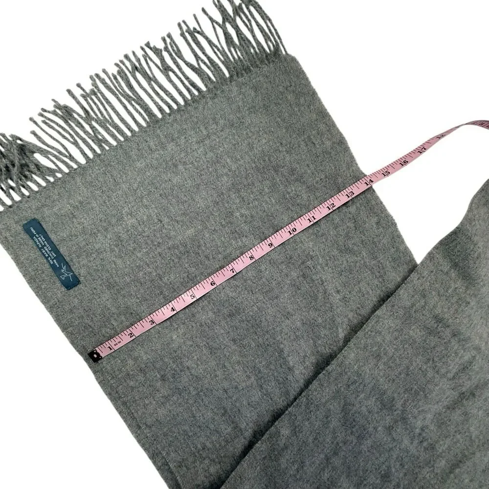Pure Baby Alpaca Wool Scarf Shawl Made in Peru 81x14 Gray Fringe Hand Finished